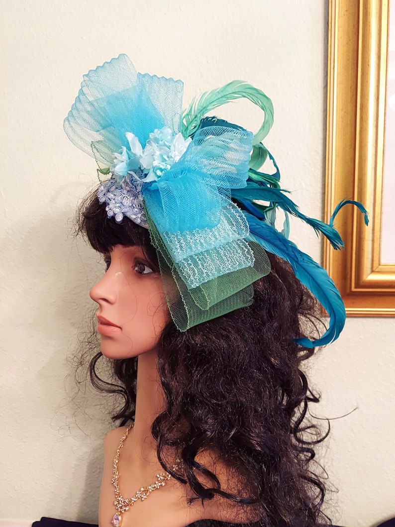 Blue Green Teal Fascinator Kentucky Derby Fascinator Big Bow Etsy