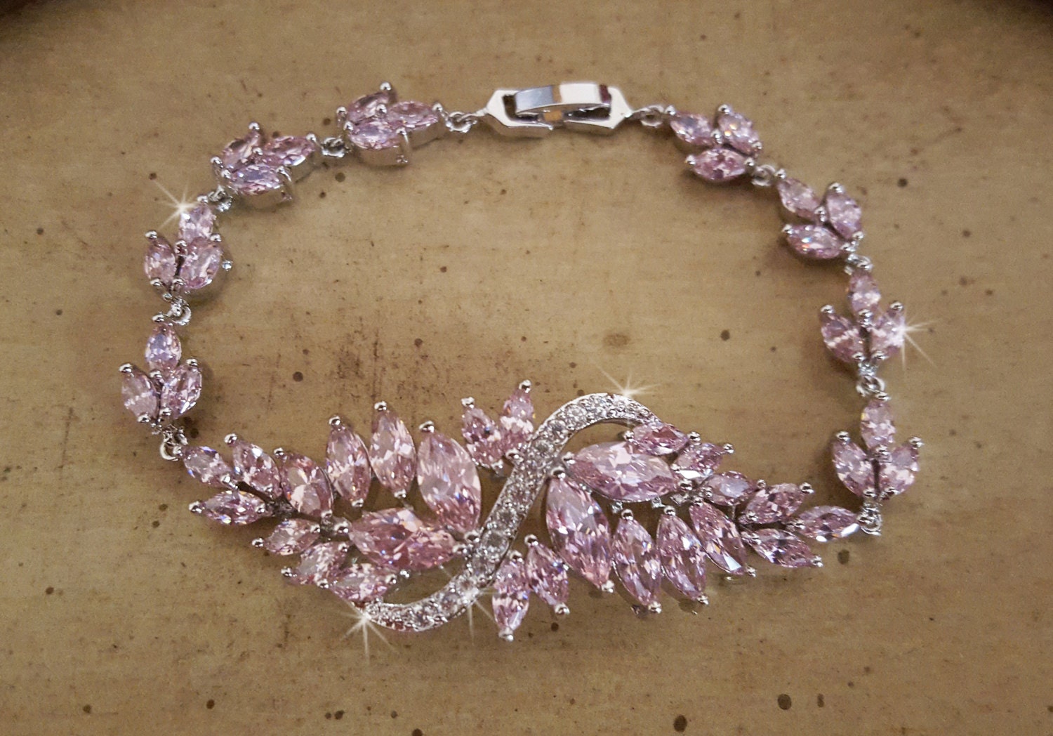 Blush Pink CZ Bracelet Bridal Jewelry Statement Bracelet Etsy