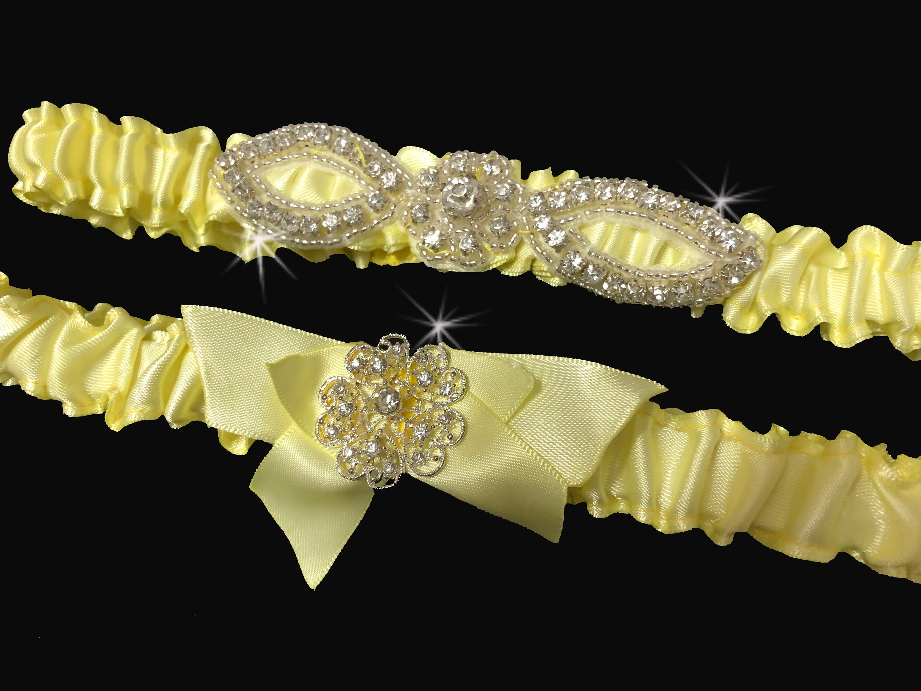 Yellow Wedding Garter Set, Bridal Garter, Yellow and Crystal Bridal Garter, Wedding Garter Belt