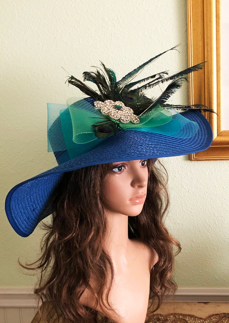 Royal Blue Peacock Hat Kentucky Derby Hat Garden Party Hat - Etsy UK