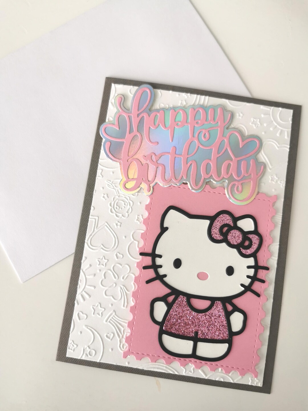 Handmade Cute Cat Birthday Card | Embossed,glitter,metallic,greeting ...