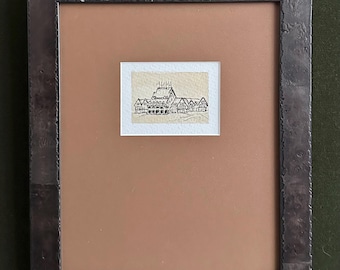 Yellowstone - Old Faithful Inn, Watercolor and Ink on Archival Paper, Custom Framed
