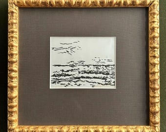Charleston - "Landscape I - Black and White" - Original Ink on Paper, Custom Framed