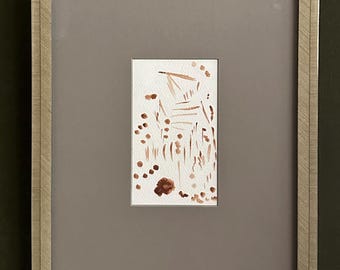 Yellowstone - Sepia Abstract - Watercolor on Archival Paper, Custom Framed