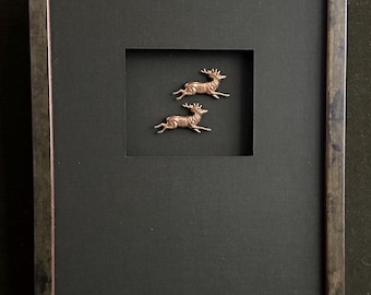 Yellowstone - Double Stag - Vintage Brass Objects, Custom Framed