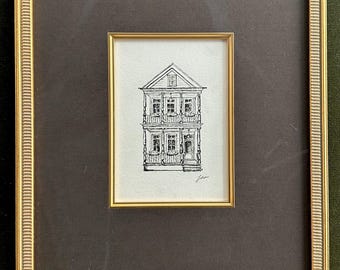 Charleston - "Poogan's Porch" - Original Ink on Archival Paper, Custom Framed