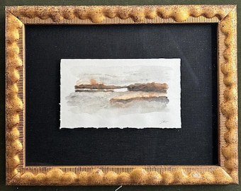 Charleston - "Brown Landscape" - Original Watercolor on Paper, Custom framed