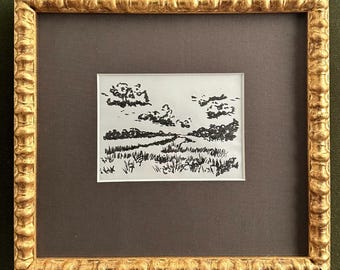 Charleston - "Landscape II - Black and White" - Original Ink on Paper, Custom Framed
