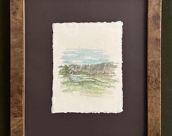Yellowstone - Yellowstone River Landscape, Original Watercolor on Handmade Paper, Custom Framed