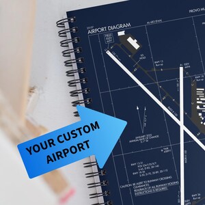 ANY AIRPORT map runway diagram notebook for pilot gift, Personalized Aviation notebook gift for pilot FBO student pilot flight school