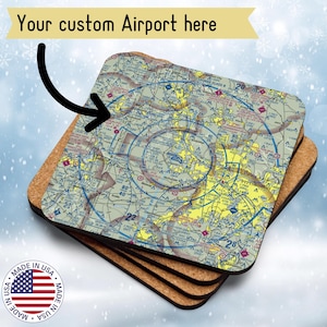 Personalized Airport VFR Map Coaster: VFR Sectional Chart, VFR Aeronautical Chart Pilot Christmas Gift, Aviation gift