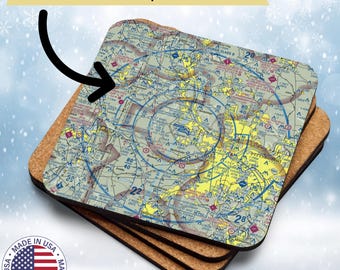 Personalized Airport VFR Map Coaster: VFR Sectional Chart, VFR Aeronautical Chart Pilot Christmas Gift, Aviation gift