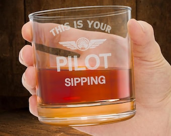 Pilot Gift Whiskey Glass, Funny Aviation Gift for Men, private pilot Gift, Pilot Barware, Airplane Lover Gift, Engraved Glass, Airline pilot