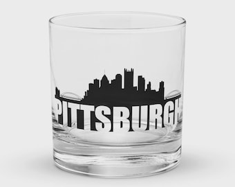 Present till invånare i Pittsburgh, Pittsburgh Skyline Whiskeyglas: Stadsbild med stenar i glas Souvenir, Pittsburgh-present, Pittsburgh stadssouvenir