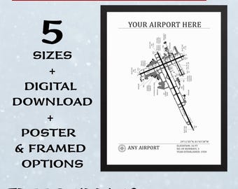 Pilot gift, Aviation Custom Airport Map Art Print, Aviation Travel Gift, Airport diagram, any airport, aviation gift, aviation decor, hangar