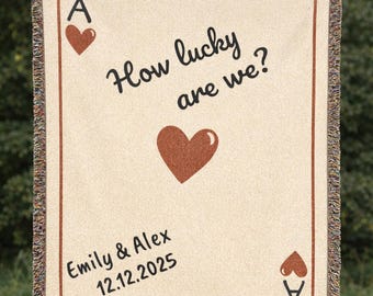 Custom Wedding Gift Blanket, Personalized Wedding Anniversary Throw Blanket Gift, Ace Playing Card Woven Blanket,Christmas gift for newlywed