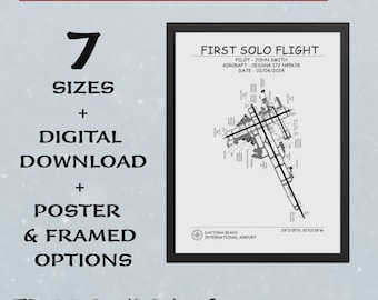 Custom First Solo Flight Airport Map Poster: Personalized Pilot Gift
