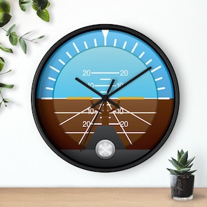 Attitude Indicator Aviation Wall Clock, Artificial Horizon Pilot Gift, Cockpit Instrument Clock Flight School Decor Aviation Office Wall Art