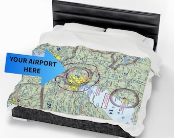 Pilot gift Aviation Blanket with Custom VFR Sectional Chart Aviation Gift for Pilots Aeronautical Map Throw Pilot Decor Custom airport map