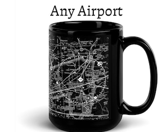 Individuelle Airport Chart Tasse: VFR Schnittkarte, Piloten Geschenk, Individuelle Airport Karte, JEDER FLUGHAFEN, Details, Piloten Geschenk