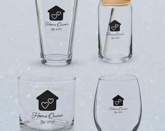 Regalo personalizzato per la prima casa, bicchiere personalizzato per l'occasione della nuova casa, regalo di inaugurazione per la coppia, regalo di trasloco per un amico, regalo per i proprietari