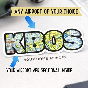 Individueller Airport Code Aufkleber mit VFR Schnittkarte – personalisierter Pilot Aufkleber, Heimatflughafen Luftfahrt Aufkleber, Flugtasche Laptop Aufkleber