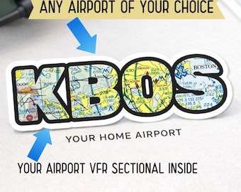 Custom Airport Code Sticker with VFR Sectional Map – Personalized Pilot Sticker, Home Airport Aviation Decal, Flight Bag Laptop Sticker