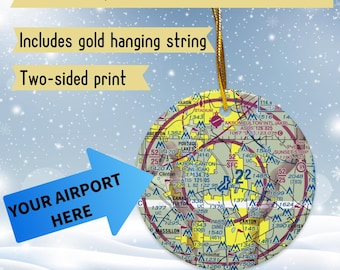 Personalisierte Luftfahrt Karte Ornament, benutzerdefinierte Flughafen VFR Karte, Pilot Weihnachtsgeschenk