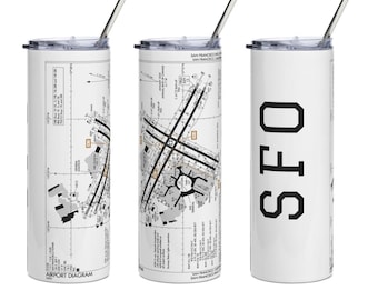 Personalized Airport Code Tumbler with airport diagram: Aviation Travel Mug, Pilot Gift