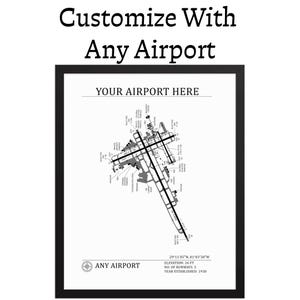 Custom Airport Map, ANY AIRPORT, Customizable Detailed Framed Print, Aviation Decor, Pilot Gift