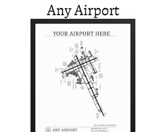 Custom Airport Map, ANY AIRPORT, Customizable Detailed Framed Print, Aviation Decor, Pilot Gift