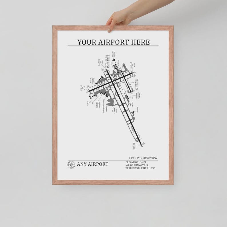 Custom Airport Map, ANY AIRPORT, Customizable Detailed Framed Print ...