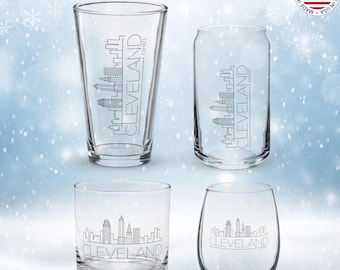 Cleveland Ohio Skyline Whiskey Glass: CLE Cityscape Souvenir