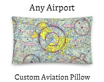 Individuell angefertigtes VFR Schnittkarten-Kissen - Personalisiertes Flugschaubild, Piloten Geschenk, Privatpilot, erster Solo, Flugplatz Dekor, Hangar Deko