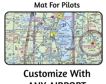Skrivbordsmatta för valfri flygplatskarta: VFR-sektionell sjökortsmusmatta, pilotpresent, privatpilot, studentpilot, present till pilot, flygplatskarta