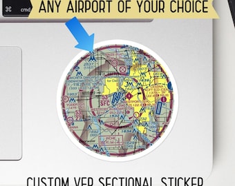 Custom VFR Sectional Chart Sticker, Personalized Pilot Gift, First Solo Flight, PPL, Aviation Decal, Airplane Sticker, Airport Map