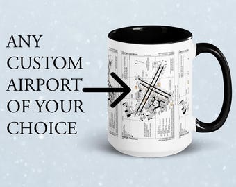Custom Airport Diagram Mug, Aviation Gift for Pilots, Colorful Ceramic Coffee Cup, fathers day mothers day gift, gift for pilot, airplane