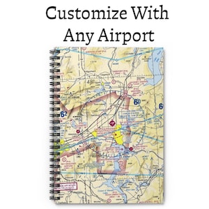 Pilot notebook, ANY AIRPORT map VFR Sectional chart book, pilot gift, Personalized Aviation gift for pilot ,Fbo student pilot flight school