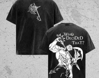 T-shirt imprimé oversize en coton épais vintage délavé, chemise manga japonaise