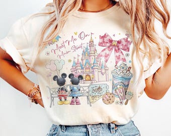 Chemise rétro Meet Me on Main Street, t-shirt rétro Mickey et Minnie, t-shirt château Magic Kingdom, chemise voyage filles Disney, t-shirt voyage en famille Disney