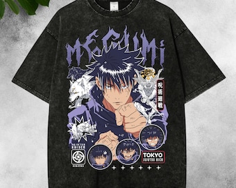 T-shirt imprimé oversize en coton épais vintage délavé, chemise manga japonaise