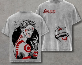 T-shirt imprimé oversize en coton épais vintage délavé, chemise manga japonaise