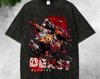 T-shirt imprimé oversize en coton épais vintage délavé, chemise manga japonaise