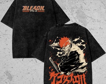 T-shirt imprimé oversize en coton épais vintage délavé, chemise manga japonaise