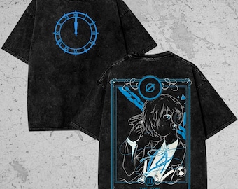 T-shirt imprimé oversize en coton épais vintage délavé, chemise manga japonaise