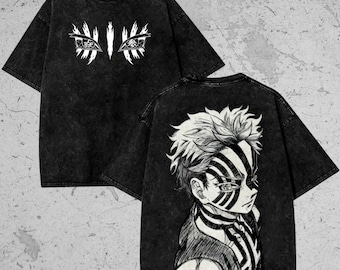 T-shirt imprimé oversize en coton épais vintage délavé, chemise manga japonaise