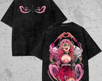 T-shirt imprimé oversize en coton épais vintage délavé, chemise manga japonaise