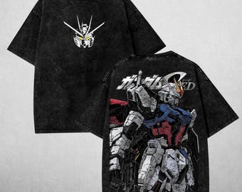 T-shirt imprimé oversize en coton épais vintage délavé, chemise manga japonaise