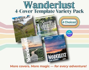 Paquete de 4 portadas para álbumes de fotos Wanderlust Adventure: plantillas para álbumes de viajes y familia (PDF imprimible, descarga digital)