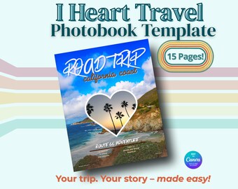 Plantilla de Canva para álbum de fotos de viajes / Álbum de vacaciones de 15 páginas, álbum de recortes de viajes, álbum de fotos de luna de miel, álbum de recuerdos de viajes familiares